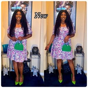Floral Dress with Green Accessories
